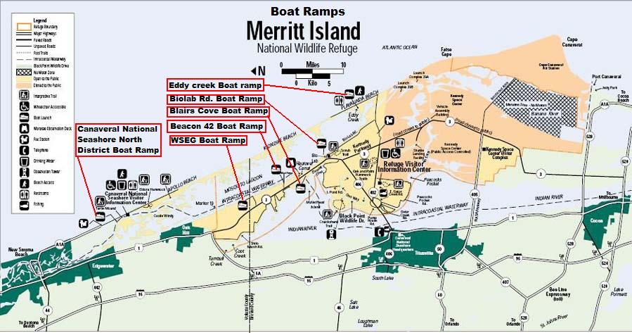Boat ramps of Merritt Island national Wildlife Refuge
